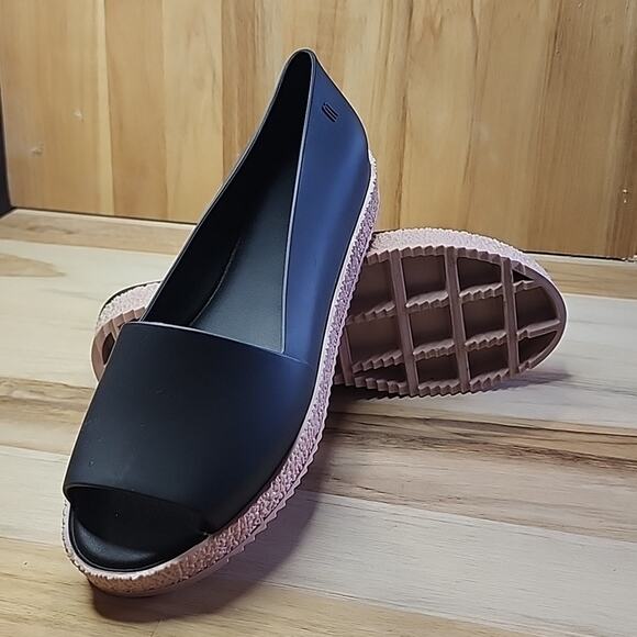 MELISSA SHOES PUZZLE BLACK OPEN-TOE SLIP ON PLATFORM LOAFERS SIZE 40 SCENTED - Picture 16 of 16